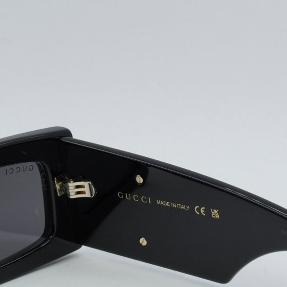 Gucci GG1425S 001 Sunglasses Black Rectangle Frame, Grey Lenses - Picture 6 of 11